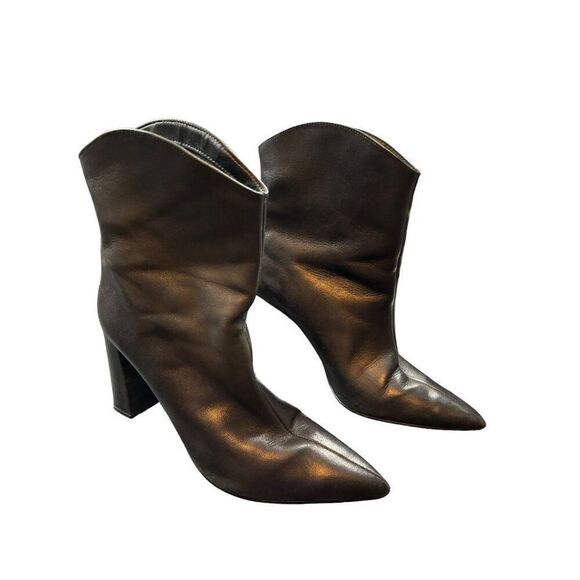 Bota Salto Alto  Women's Black Leather Pointed Toe Ankle Boots 3" Heel Size 8.5 - Picture 1 of 15